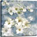 OKEXCKK Blue Ocean Beach Canvas Wall Art with White Flower Windowsill Picture Bathroom Wall Decor Seascape Poster Floral Painting Print Coastal Artwork for Living Room Bedroom 20"x20"