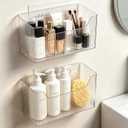 Lae Nuvole 2 Packs Cabinet Door Organizer Wall Mounted Shower Basket, Shower Caddy Stackable Plastic Adhesive Organizer for Bathroom, Kitchen, Cabinet, Pantry, Makeup, BPA Free, Clear