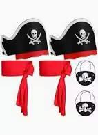 Vicenpal 6 Pieces Captain Pirate Costume Accessories Set, 2 Pcs Kids Pirate Eye Patches 2 Pcs Sash Belt 2 Captain Hat for Boys Girls Halloween Role Play Party