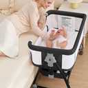 wayfong 3 in 1 Baby Bassinet Crib with Breathable Mesh, Bassinet Bedside Sleeper with Wheels, Mosquito Net, Storage Basket, 6 Height Adjustable, Easy to Assemble, Bassinets for Newborn Baby