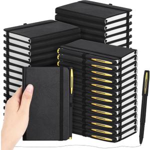 50 Pack Pocket Notebook Journals with Pens, 160 Pages, 3.5x5.5 Inches, A6 Mini Notebooks Small Journals College Ruled Hardcover Notebook PU Leather Notepad with Pen Holder for Office School