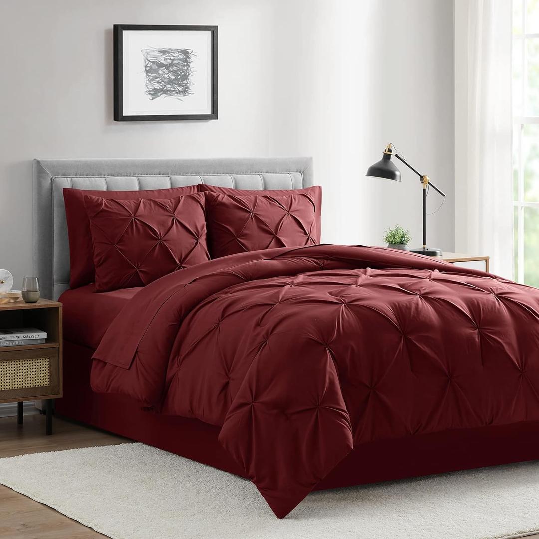 BOURINA Comforter Sets 8 Pieces - Pleat Quilted Soft Warm Oversized Microfiber Luxury Comforter Set, Red Violet Queen (88x88inch)