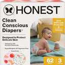 The Honest Company Clean Conscious Diapers for Delicate Skin | Up to 100% Leakproof | Hypoallergenic, Fragrance Free | Girl Prints | Club Box, Size 3 (16-28 lbs), 62 Count (Prints May Vary)