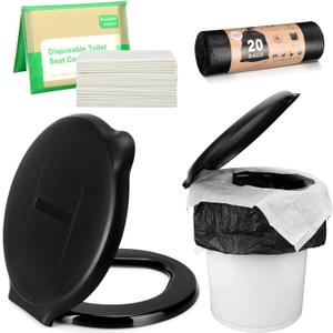 Glenmal 5 Gallon Bucket Toilet Seat with Lid Camping Bucket Toilet Seat with Bags and Paper Covers Portable Emergency Lid for Camping Hiking