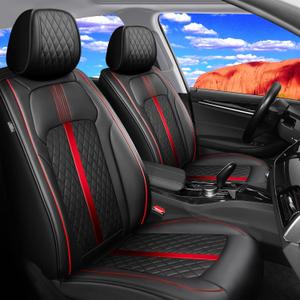 Fit RAV4 Car Seat Covers for Select Toyota RAV4 2013-2024 2025/RAV4 Hybrid - Full Coverage Leather, Waterproof & All Weather Seat Cushion Protector, Full Set, Black with Red Trim Fit RAV4 Car Seat Covers for Select Toyota RAV4 2013-2024 2025/RAV4 Hybrid - Full Coverage Leather, Waterproof & All Weather Seat Cushion Protector, Full Set, Black with Red Trim