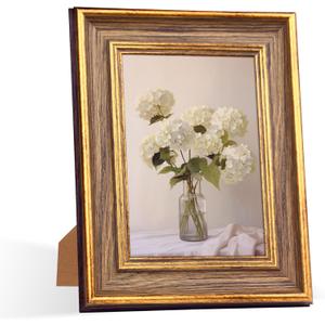 5x7 Vintage Picture Frame Retro Antique Wood Texture Gold Picture Frames 5 by 7 Photo Frame with HD Glass Wall Hang Desktop Display Christmas Birthday Gifts for Women Mom Grandma