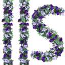 5Pcs 82 FT Artificial Purple Rose Flower Garland, Faux Silk Rose FGarland, Purple Party Decorations, Lavender Flower Hanging Flower Vines for Backdrop Decoration Tea Party Wedding Birthday