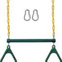 Jungle Gym Kingdom Swing Sets for Backyard, Monkey Bars & Swingset Accessories - Set Includes 18" Trapeze Swing Bar & 48" Heavy Duty Chain with Locking Carabiners - Outdoor Play Equipment (Green)