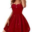 Aupuls Spaghetti Strap Bubble Prom Dresses for Teens, Sequin Summer Cocktail Dress for Party 2XL