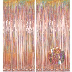 Photo Backdrop for Mothers Day Decorations, Melsan Rose Gold Tinsel Backdrop 2 Pack, Sparkle Foil Fringe Curtains for Rose Gold Birthday Decorations, 3.2 ft x 8.2 ft