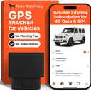 GPS Tracker for Vehicles, No Subscription with Real-Time Location, Mileage Tracking, Speeding Monitoring, Route History, Geofence, OBD, for Fleets & Families, USA, Any Vehicle 1998+, Moto Watchdog