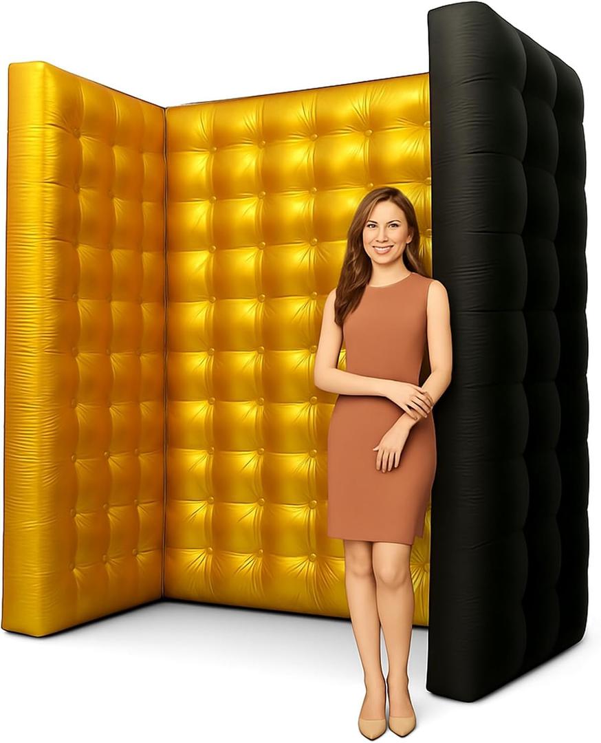 Golden New Inflatable Photo Booth Inflatable Photo Wall with Built-in Blower and LED Promotional Advertising for Wedding Events (10FT)