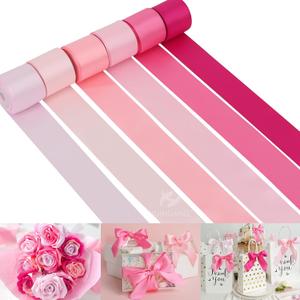 HUIHUANG Pink Ribbon 1-1/2" Satin Ribbon Assorted Pink/Hot Pink Satin Ribbons for Flower Bouquet, Gift Wrapping, Hair Bows Crafts, Wedding Bridal Shower Decor- 6 Rolls, Total 30 Yards (1.5 inch)