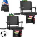VEVOR Stadium Seat, Portable Bleacher Seat with Armrest, Back Support and Thick Cushion, Bench Chair for Bleacher Includes Shoulder Strap, Hooks, Cup Holder, Black Football Bleachers Seats, 2PCS (Black)