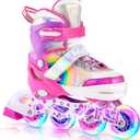 SULIFEEL Rainbow Unicorn Inline Skates for Girls Boys 4 Size Adjustable Light up Wheels Skates for Kids Beginner (Medium - Big Kid)