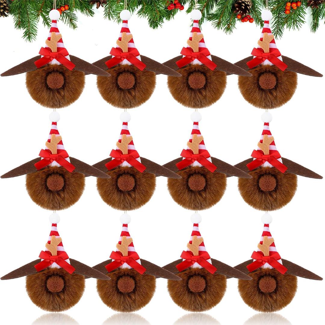 Daifunli 12 Pcs Brown Furry Christmas Ball Ornaments 3.15 Inch Deer Antler Dog Christmas Decoration Dog Decor for Xmas Tree Brown Hanging Ornaments for Xmas Party Decor Gift Supplies