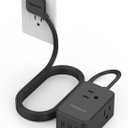 Flat Black Extension Cord, TESSAN Ultra Thin Power Strip with 3 USB Wall Charger (1 USB C), 3 Outlets Small Charging Station, 5 ft Slim Plug for Cruise Travel Office School Dorm Room Essentials