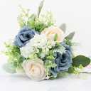 Wedding Bridesmaids Bouquets Set of 6 - Artificial Bridesmaid Rose Bouquet Handmade Maid of Honor Flowers Small Floral Centerpiece for Marriage Proposal Party Anniversary Table Decor -7 inch (Green & Dusty Blue)