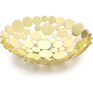 OwnMy Metal Fruit Bowl Basket Creative Table Centerpiece Fruit Stand Decorative Countertop Fruit Holder for Kitchen Counter, Iron Large Fruit Plate Round Storage Tray for Bread Snacks Candy (Golden)