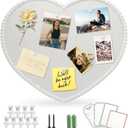 Large Heart-Shaped Linen Cork Bulletin Board with White Wood Frame, 24x19 Inch Decorative Memo & Photo Pin Board, Cute Vision Board for Home Office, Bedroom or Valentines Day Gifts Wall Decor