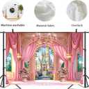 Newsely Princess Castle Garden Backdrop 8Wx6H Photography Pink Palace Curtain Crystal Floral Green Plants Cloud Lamp Sky Cute Background Girly Party Decorations Banner Photo Booth Props Supplies
