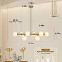 Glass Globe Sputnik Chandelier, 8-Light Mid Century Modern Chandeliers, Dining Room Chandelier Over Table with Milk White Glass, 33" Linear Chandeliers for Dining Room, Kitchen Island-Gold
