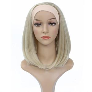 Hair Headband Wigs for Black and White Women Blonde Wig Glueless Synthetic Short Bob Cosplay Wig 180% Density None Lace Front Wigs for Daily Use 12 Inch (Mix Blonde/Beige Headband)