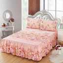 2 Layers Ruffled Bed Sheet Skirt Brushed Microfiber Bedspread with 2 Pillow Shams, Queen, Pink (Queen 70"x78")