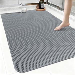 Non Slip Shower Mat: 35"x24" Extra Large Shower Mats for Inside Shower, Trimmable PVC Anti Slip Shower Stall Mats, No Odor, Quick Drying Shower Mats for Floor, Bathroom, Home, Kitchen, Hotel (Grey)