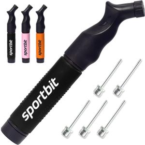 SPORTBIT Ball Pump for Sports Balls - Push & Pull Inflating System - Hand Pump for All Exercise Balls - Volleyball Pump, Basketball Inflator, Football & Soccer Ball Air Pump - Goes with 5 Needles Set (Black)