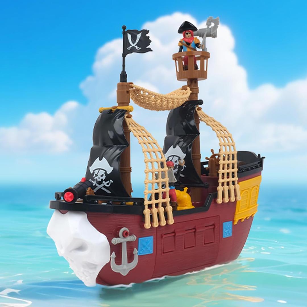 Pirate Ship Adventure Playset with Lights and Sounds - Includes 2 Pirate Figures, Treasure Chest & Cannons - Pretend Play Gift for Kids Ages 3+ Boys Girls - Birthday, for Kids