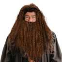 Long Brown Wig Beard Mens Wizard Wig Cosplay Old Man Wig Brown Curly Fluffy Long Wig Halloween Costume Accessories Christmas