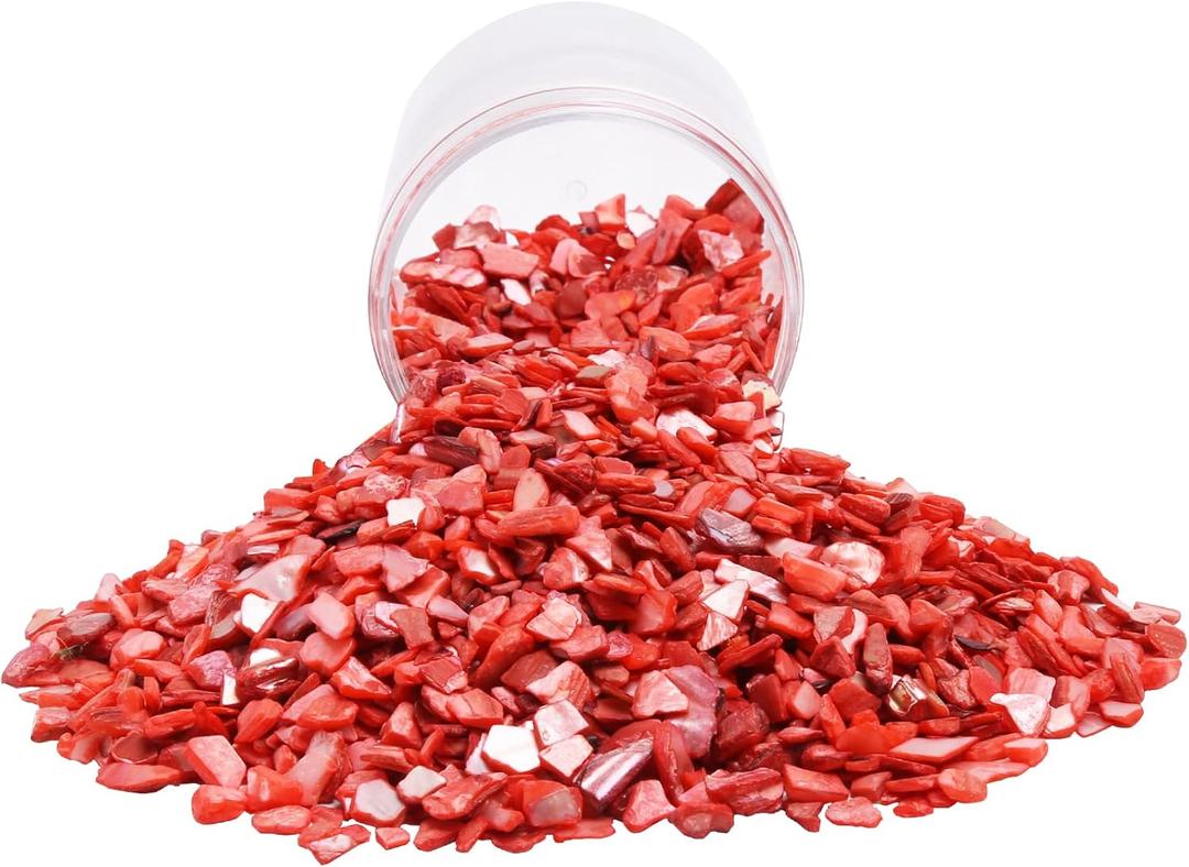 QICQDRAM Crushed Shells for Crafts 2 LBS(32OZ) Small Natural Crushed Shells Bulk, for Crafts DIY Beaching Wedding Decoration Vase Fillers (Red)