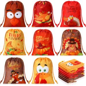 Paterr 16 Pcs Fall Treat Bags Thanksgiving Drawstring Bags for Autumn Party Favors Gift Candy Goodies Snack Wrapping for Fall Thanksgiving Day Harvest Party Favors Supplies