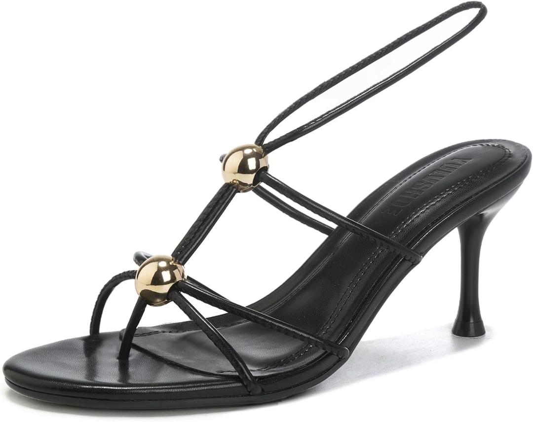 YULVSHOE Women's Lace Up Kitten Heels Round Open Pointed Toe Heels Mid Heeled Sandals for Women (Black)