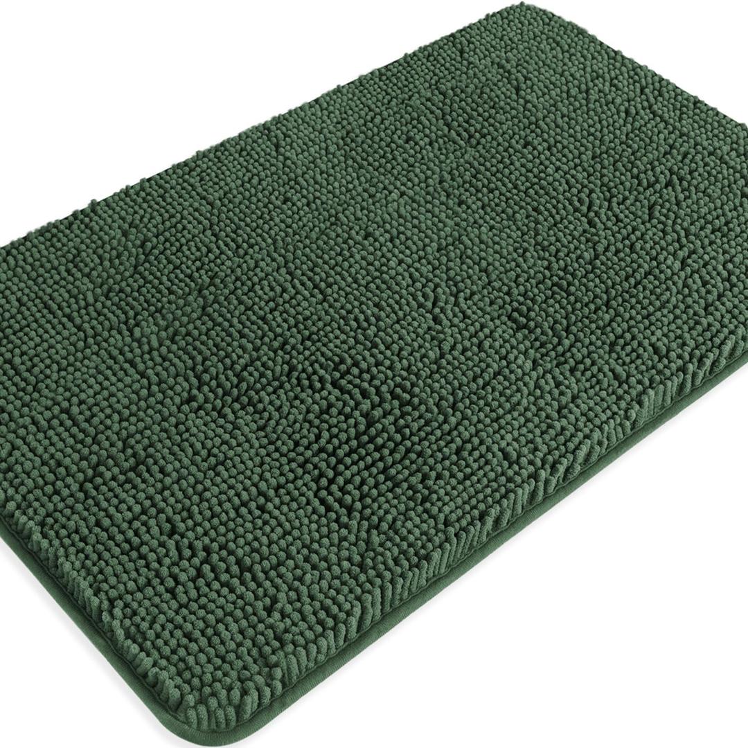 Dark Green Bathroom Rugs  Absorbent and Washable Bath Mat, Non-Slip, Thick Soft Chenille Bath Rugs for Bathroom Floor, Shower, Sink - 20" x 32" (1'8" x 2'8" (Rectangular))