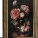 Gold Framed Vintage Dark Floral Canvas Wall Art, Retro Pink Peony Still Life Picture Wall Decor, Moody Flower Painting Print Artwork, for Living Room, Bedroom, Home Decoration 16x24in