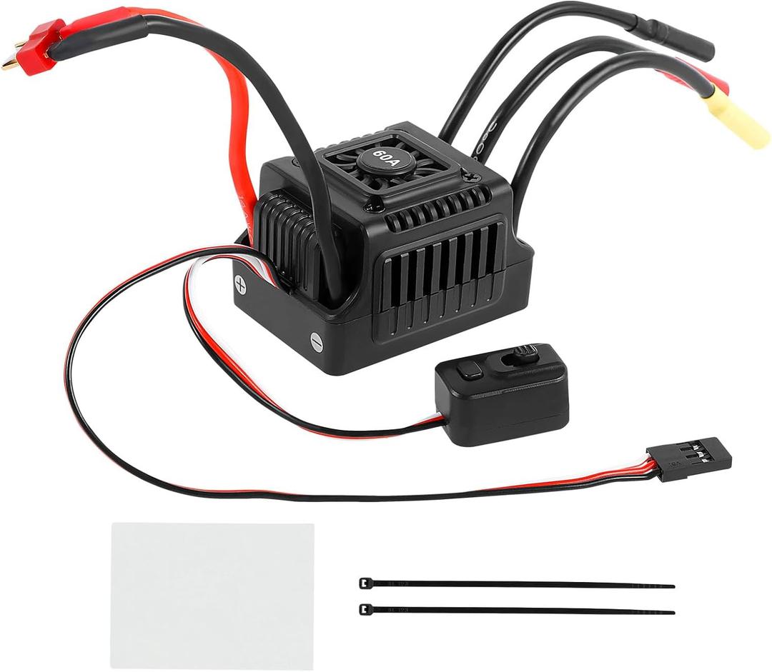 New Brushless Sensorless ESC, 60A Waterproof Dustproof Brushless Smart ESC, Sensorless Motor Combo, Multiple Protection Brushless ESC for 1/10 RC Car Truck Outdoor (T Plug)