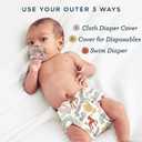 Esembly Cloth Diaper Cover - Reusable Swim Diaper, Waterproof, Breathable - Adjustable Outer Layer Over Absorbent Inner for Blowout Protection - Fantastic Funghi, Size 2 (18-35lbs)