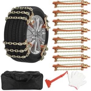 SCITOO 225-275mm Snow Chains for Car Pickup Trucks SUV,8 Pack Quick Easy Installation Tire Traction Chain,Portable Reusable Adjustable Universal Emergency Anti-Skid Thickening Tire Chains - Set of 8