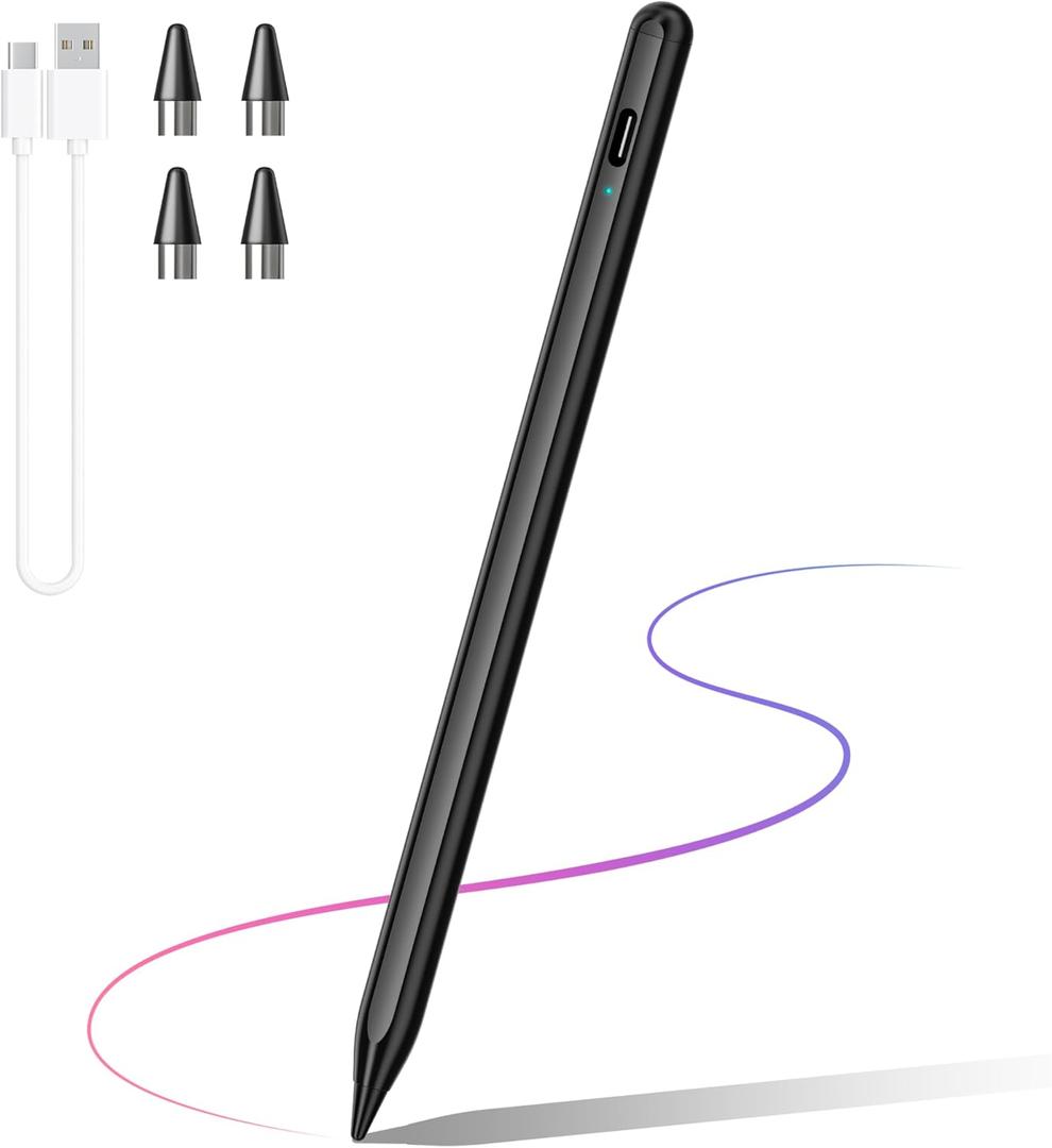 Stylus Pen Compatible with iPhone/iPad/Samsung Galaxy Tab A9+, Active Stylist for Android & iOS Phones Tablets, Rechargeable Pencil High Sensitivity Precision for Drawing Writing, Fast Charge (Universal, Black)