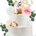 Taiyin Oh Baby Cake Toppers for Baby Shower Cute Deer Cake Toppers Girly Animal Flowers Cakes Topper Decoration Small Woodland Deer Figurines for First Birthday Party Supplies(Elegant Style)