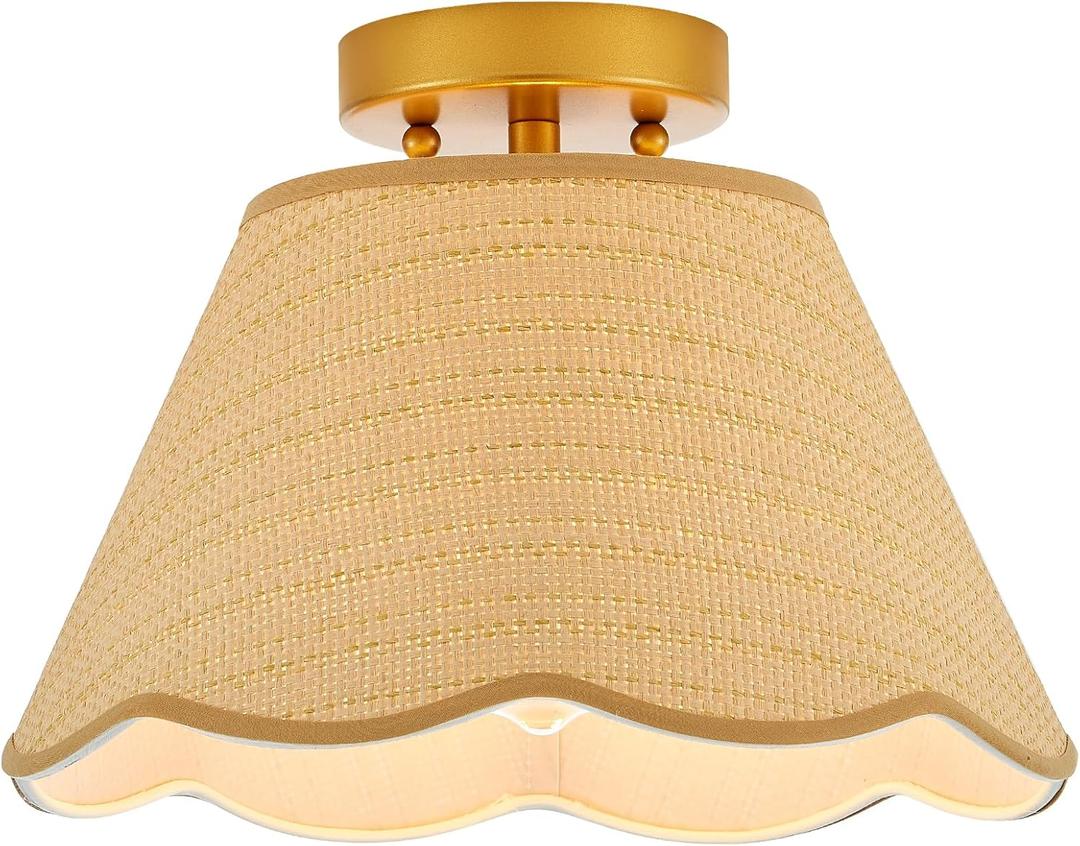 13 Boho Semi Flush Mount Ceiling Light Hand Woven Rattan Mini Chandelier for Bedroom Hallway Kitchen Nursery Room Entryway, UL Listed