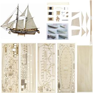 GAWEGM Wood Ship Model Kits for Adults to Build - Scale 1/100 1840 Halcon Baltimore Ship Wooden Model Kit, with Brass Upgrade Accessories, for Collections, DIY Handmade Crafts