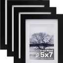 Egofine 5x7 Picture Frames Set of 4, Made of Solid Wood Covered by Plexiglass 3.5x5 and 4x6 with Mat or 5x7 without Mat, for Table Top Display and Wall Mounting Photo Frame Black