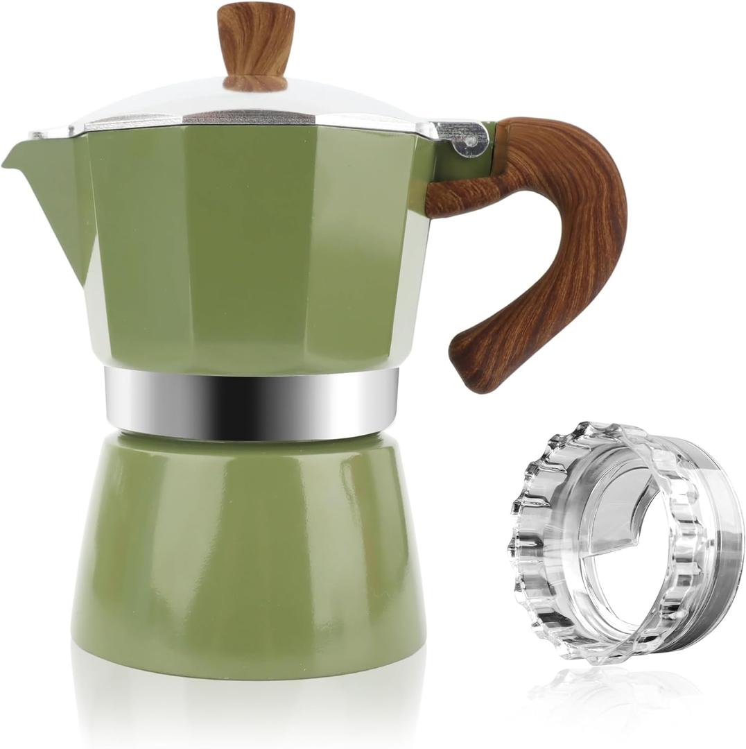 ShanSon Moka Pot Stovetop Espresso Maker 3 Cup 5 oz Italian Coffee Maker Manual Cuban Coffee Percolator Machine Italian Espresso Greca Coffee Maker for Cappuccino or Latte,Green