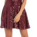 Sparkling Sequin Skater Mini Dres W/Sweetheart Neckline & Spaghetti Straps (9, Merlot)