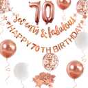 Rose Gold Seventy & Fabulous Happy 70th Birthday Banner Garland Foil Balloon 70 for Women's 70th Birthday Decorations Hanging 70 and Fabulous Cheers to 70 Years Old Birthday Party Supplies Backdrop