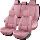 Leather Car Seat Covers Full Set Breathable Automotive Seat Covers Waterproof Seat Protectors Universal Fit for Most Automotive Cars SUV Trucks Van (Pink, Full Set)