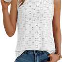 AUTOMET Womens Summer Tank Tops Eyelet Loose Fit Sleeveless Shirts 2025 Crochet Spring Beach Vacation Clothes Casual Outfits White, Small